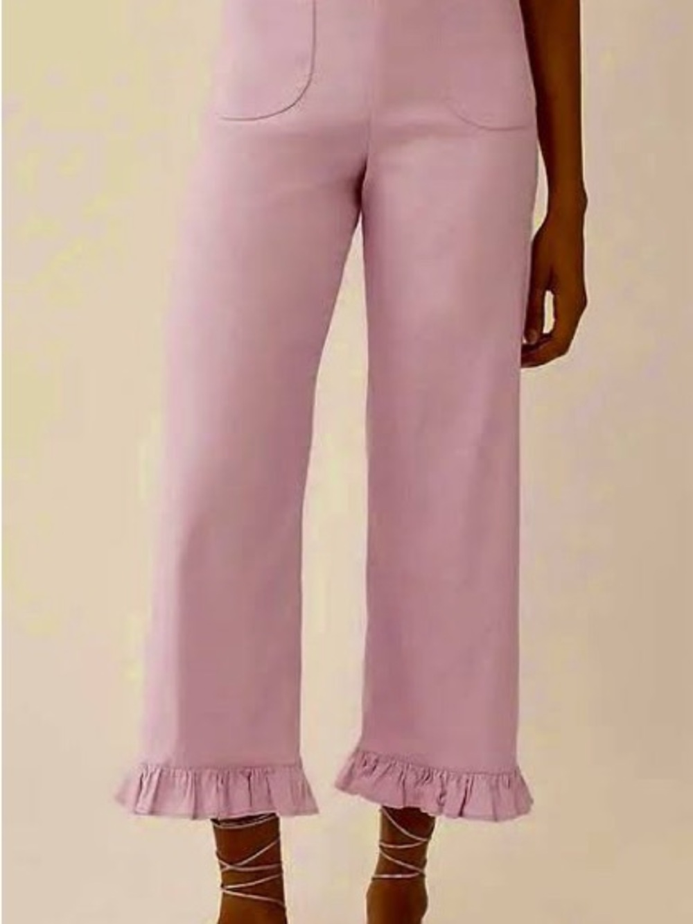 Ruffle Hem Wide Leg Cropped Colette Pants - Pink